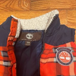Timberland orange and blue plaid vest 18 months
